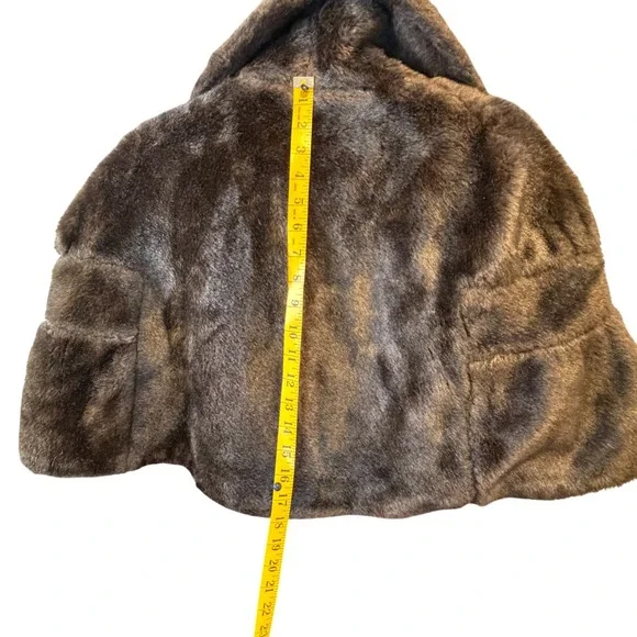 Vintage Faux Fur Capelet Jacket Brown Shawl Collar Bell Sleeves - Picture 4 of 7